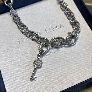 Vintage Judith Ripka Sterling 925 Lock & Key Chain Necklace